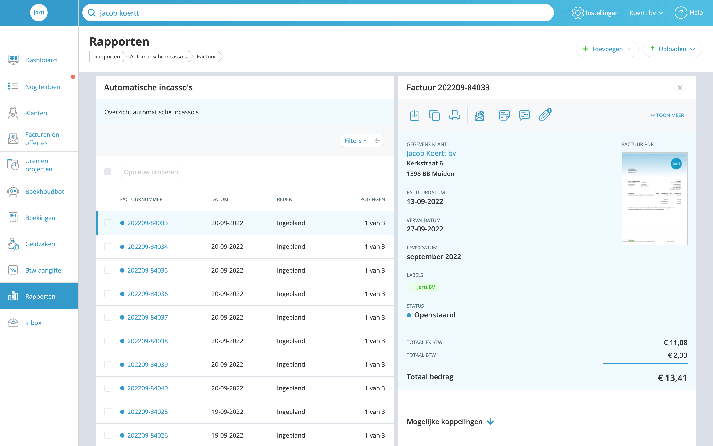 Automatisch Incasseren Dashboard