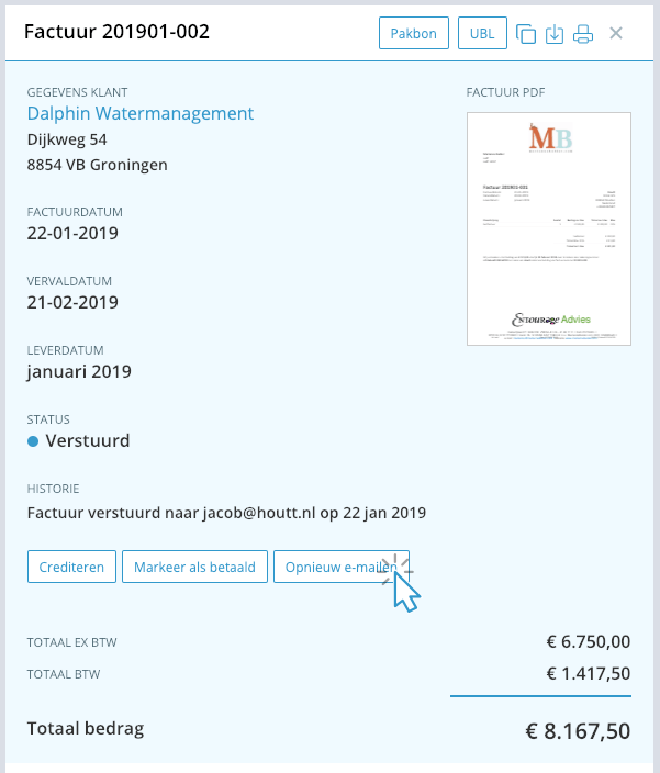 Opnieuw de factuur versturen