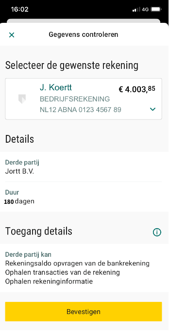 Rekening selecteren kopeling ABN AMRO