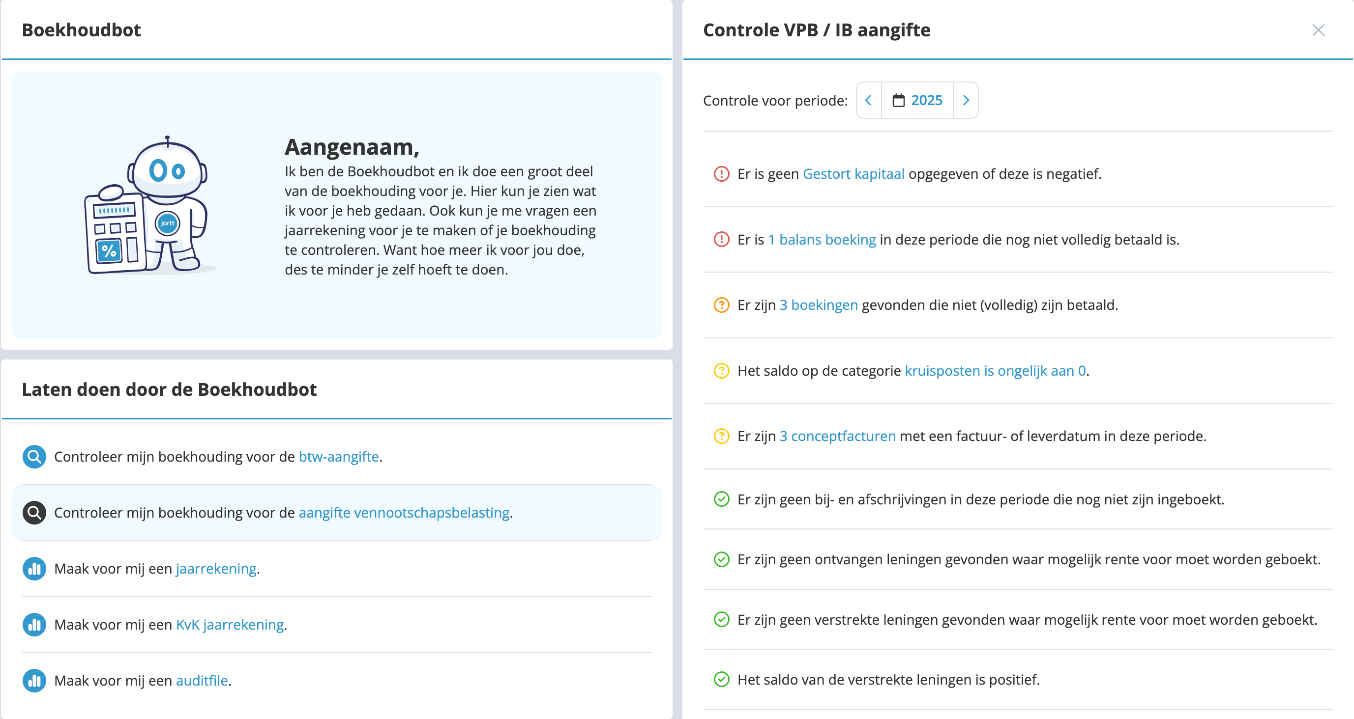controle door de Boekhoudbot voor vpb-aangifte