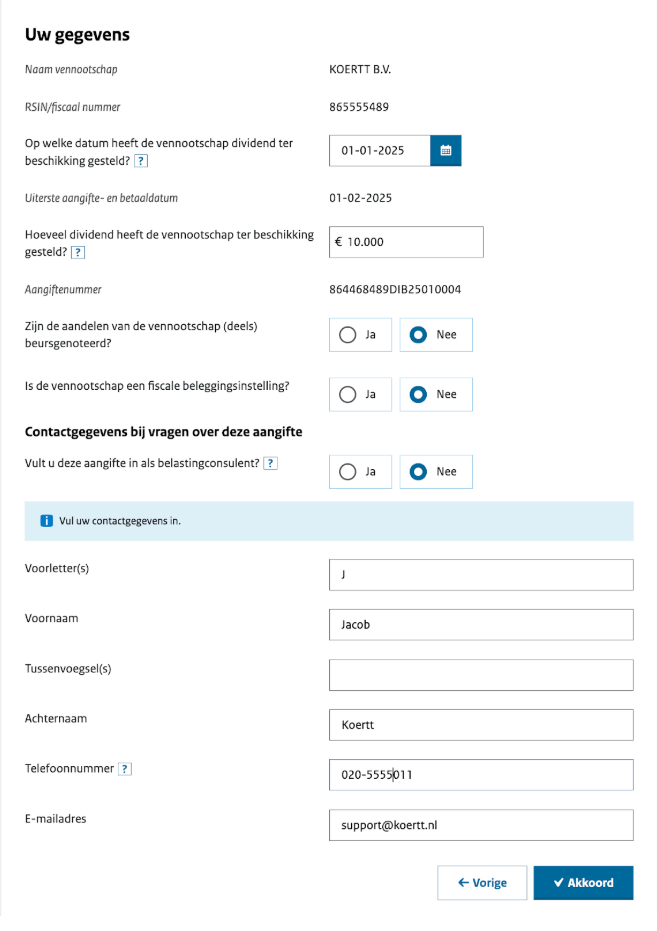 uw gegevens dividendbelasting