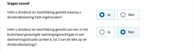 vragen vooraf dividendbelasting